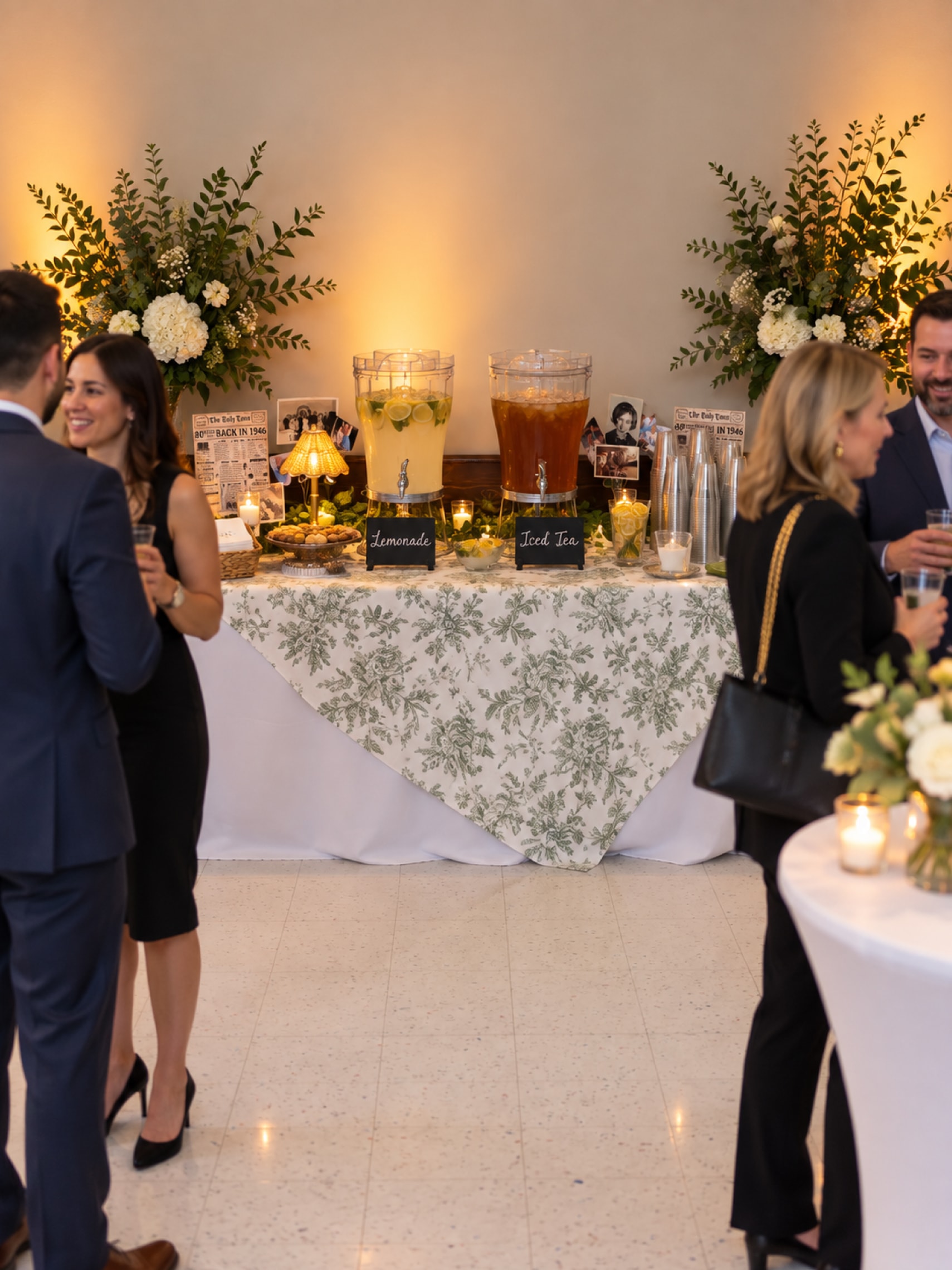 Beverage station with floral arrangements at The Sinclair Room